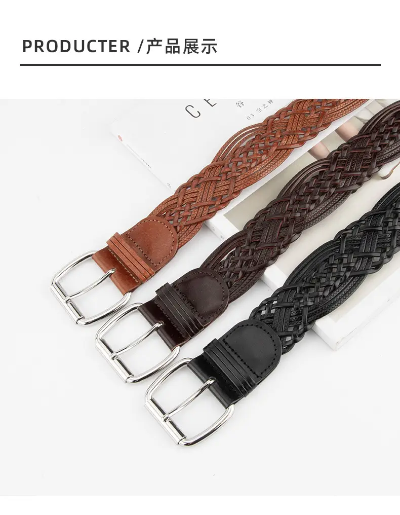 Brown Handwoven Women's Belt with Buckle — feature 9