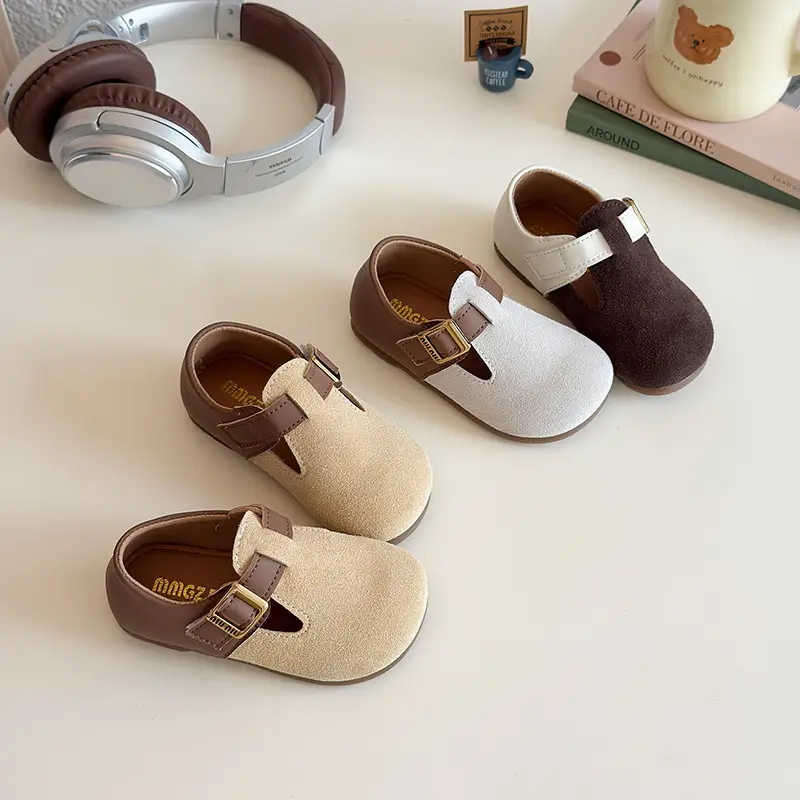 Girls Brown Birkenstock Shoes with Buckle Strap