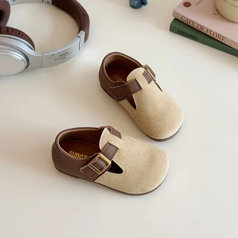 Girls Brown Birkenstock Shoes with Buckle Strap