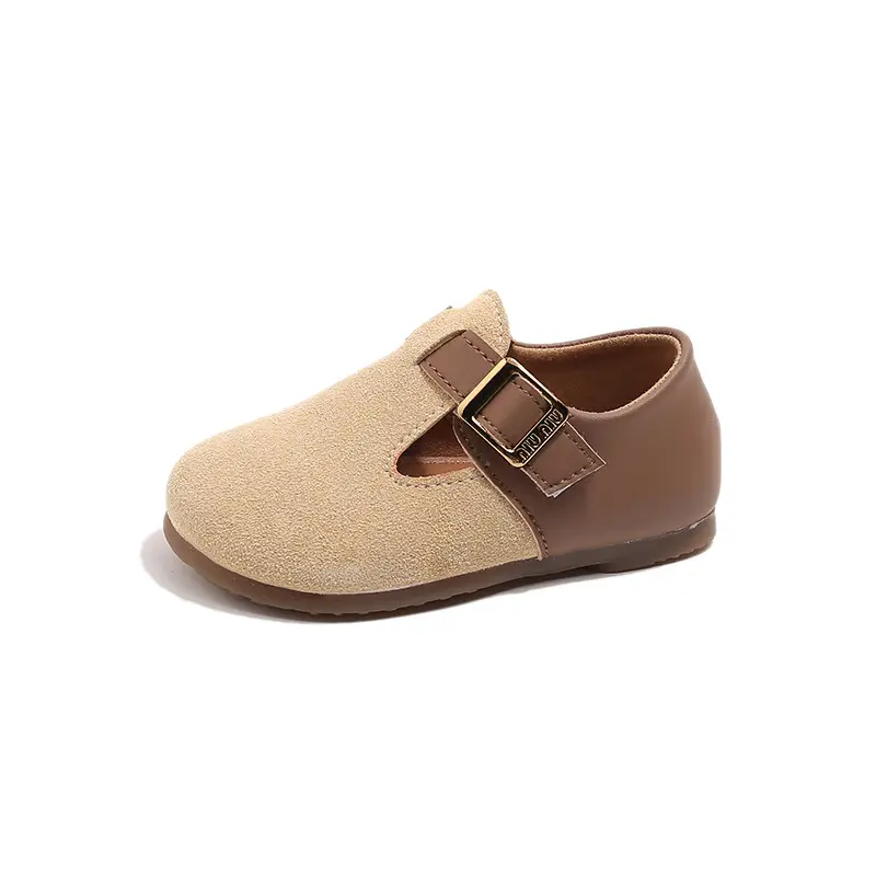 Girls Brown Birkenstock Shoes with Buckle Strap
