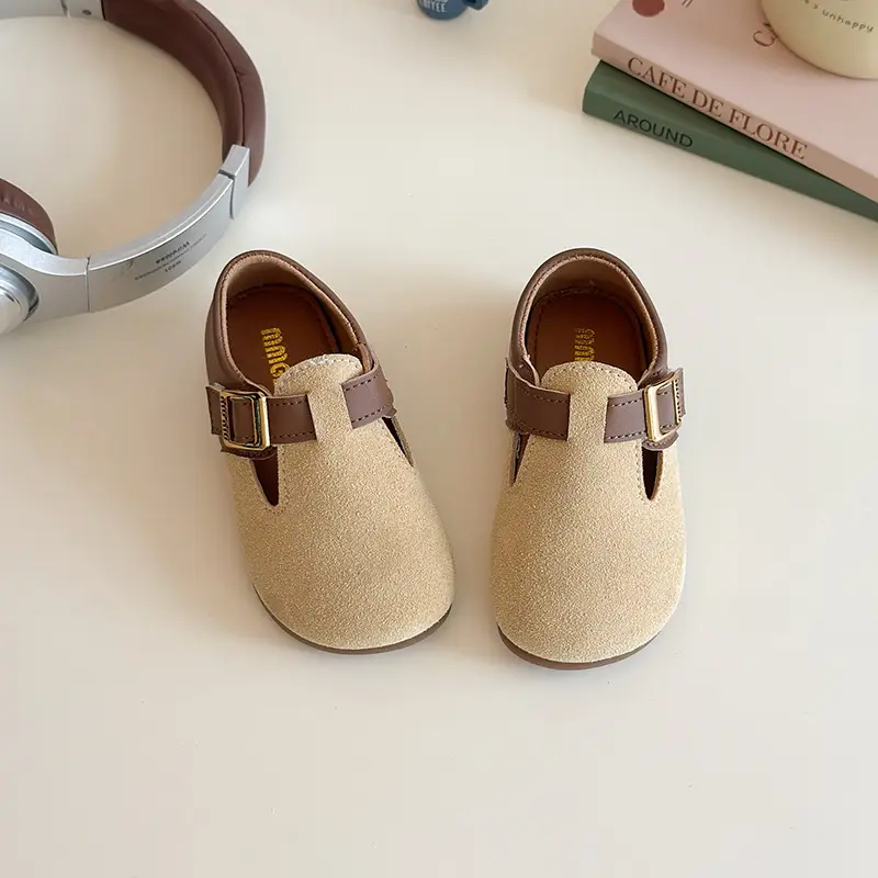 Girls Brown Birkenstock Shoes with Buckle Strap