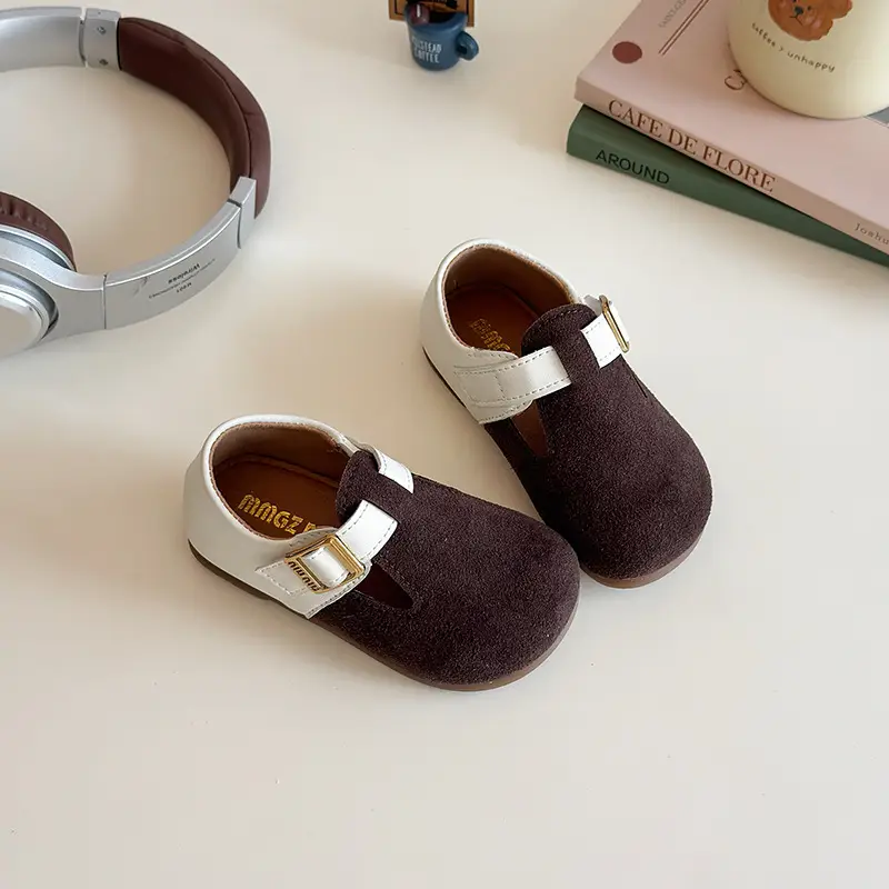 Girls Brown Birkenstock Shoes with Buckle Strap