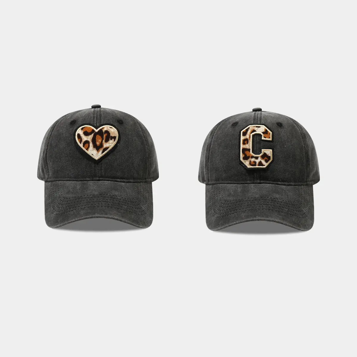 Black Leopard Print Cap with Heart Letter Design - Image 3