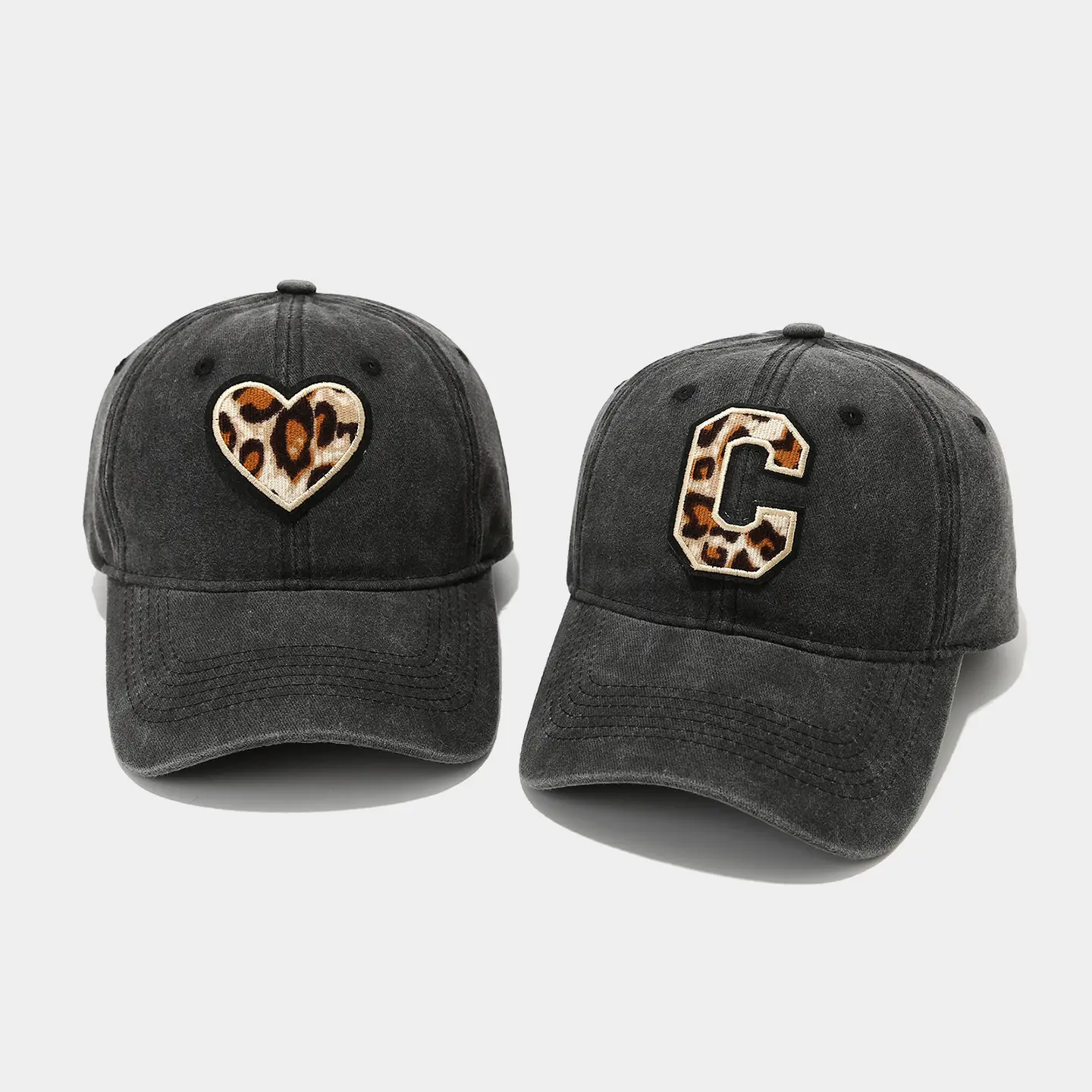 Black Leopard Print Cap with Heart Letter Design - Image 4