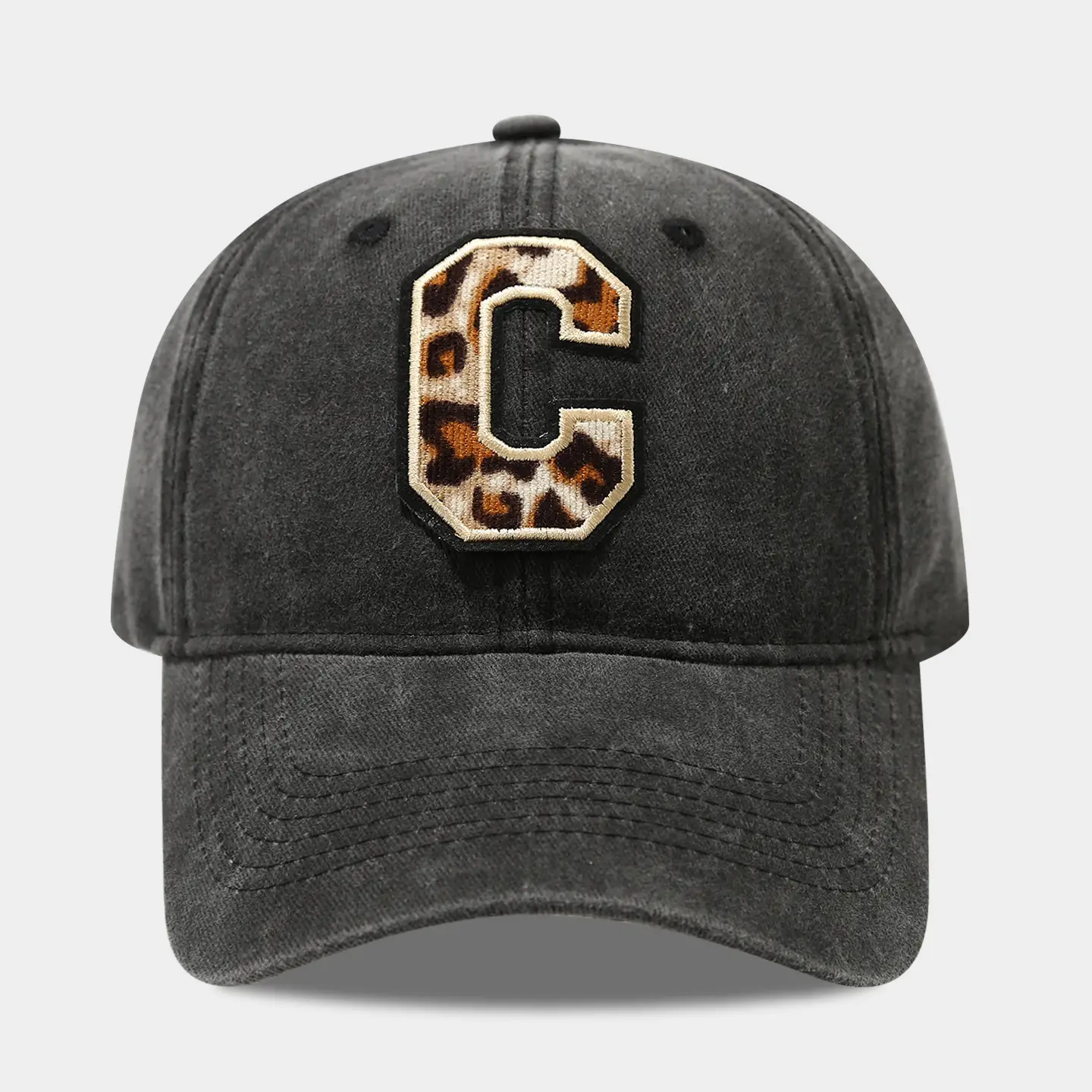 Black Leopard Print Cap with Heart Letter Design - Image 2