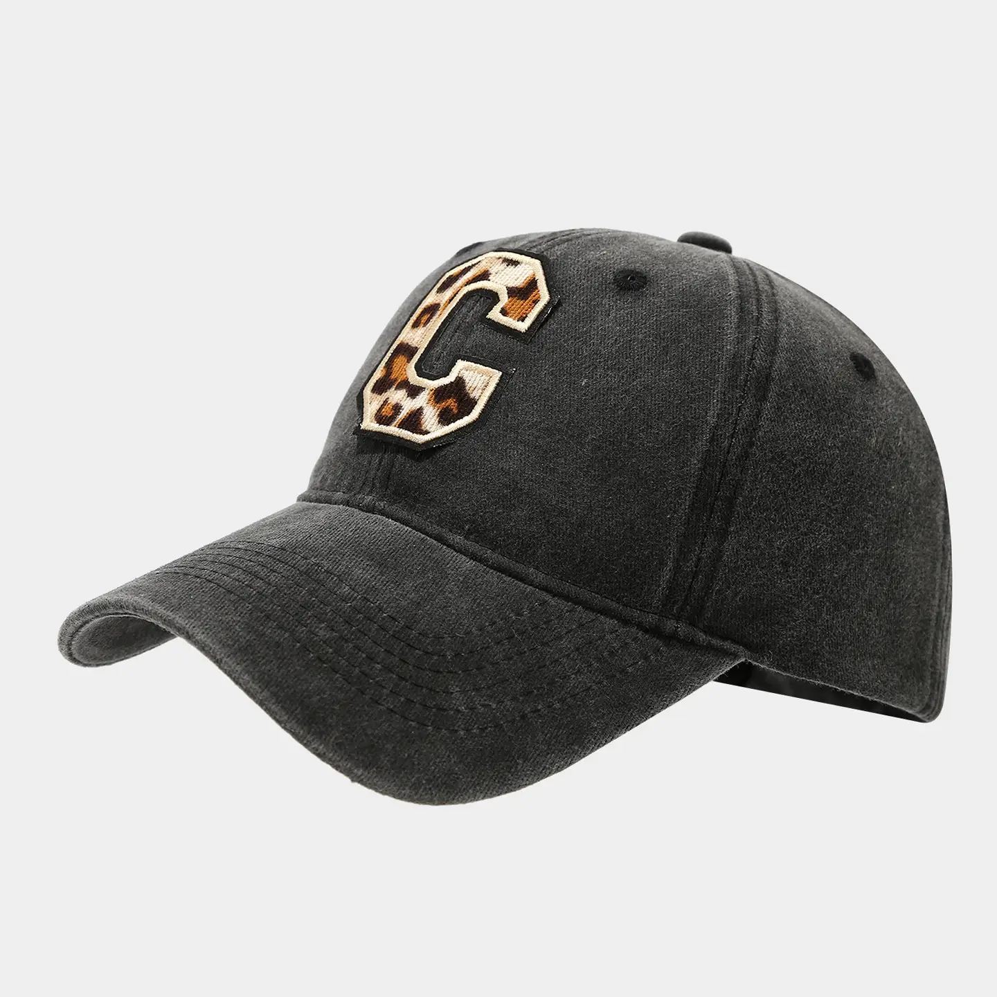 Black Leopard Print Cap with Heart Letter Design - Image 6