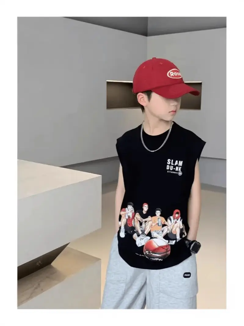 Kids Printed Vest Set Summer Casual Medium Large - Image 5