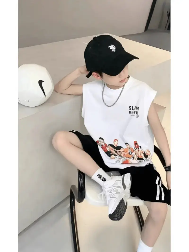 Kids Printed Vest Set Summer Casual Medium Large - Image 6