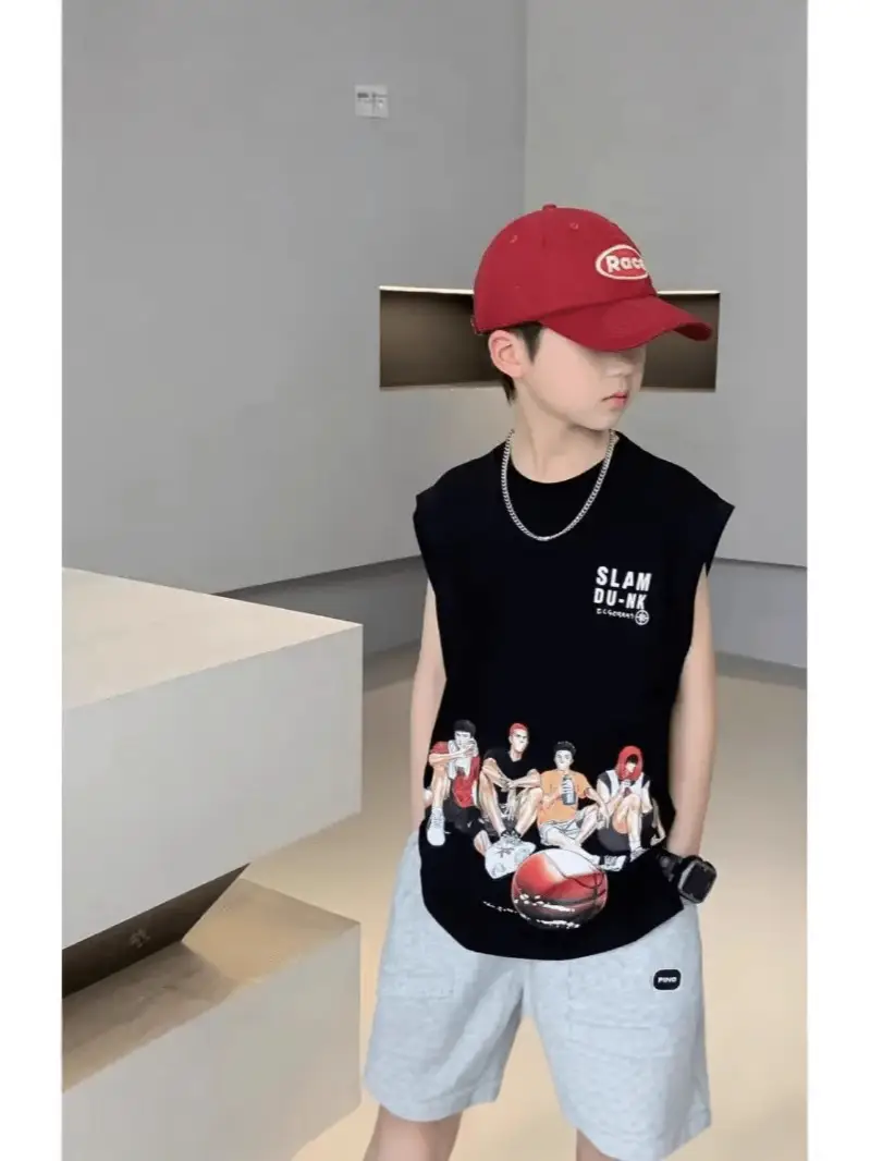 Kids Printed Vest Set Summer Casual Medium Large - Image 7