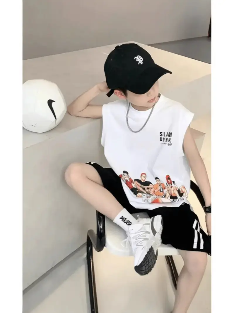 Kids Printed Vest Set Summer Casual Medium Large - Image 8