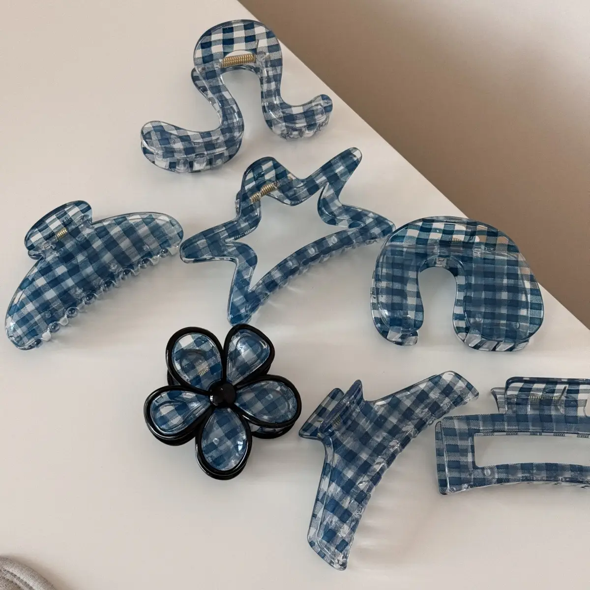 Dark Blue Plaid Hair Clip for Daily Wear - Image 10