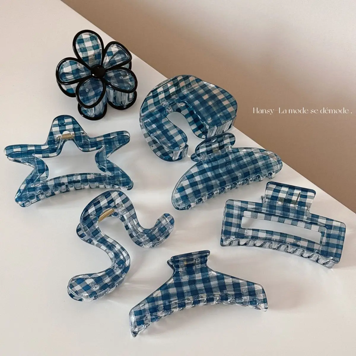 Dark Blue Plaid Hair Clip for Daily Wear β feature 2