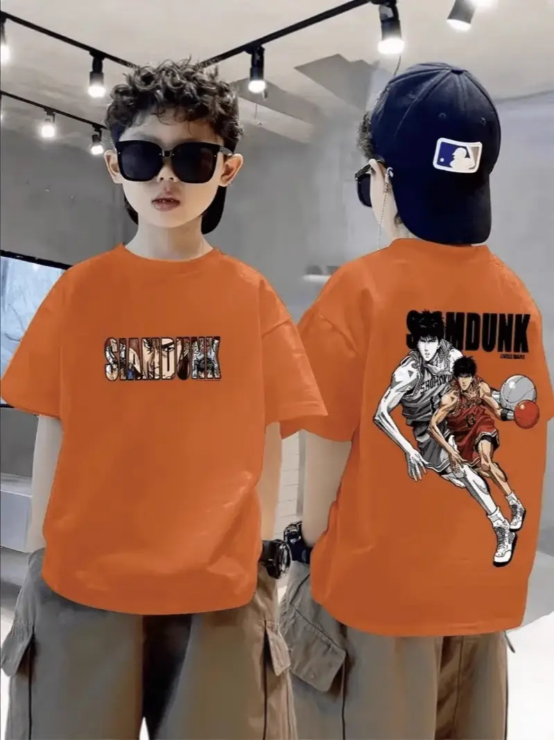 Boys 2025 Summer Top Slam Dunk T-Shirt Red - Image 6