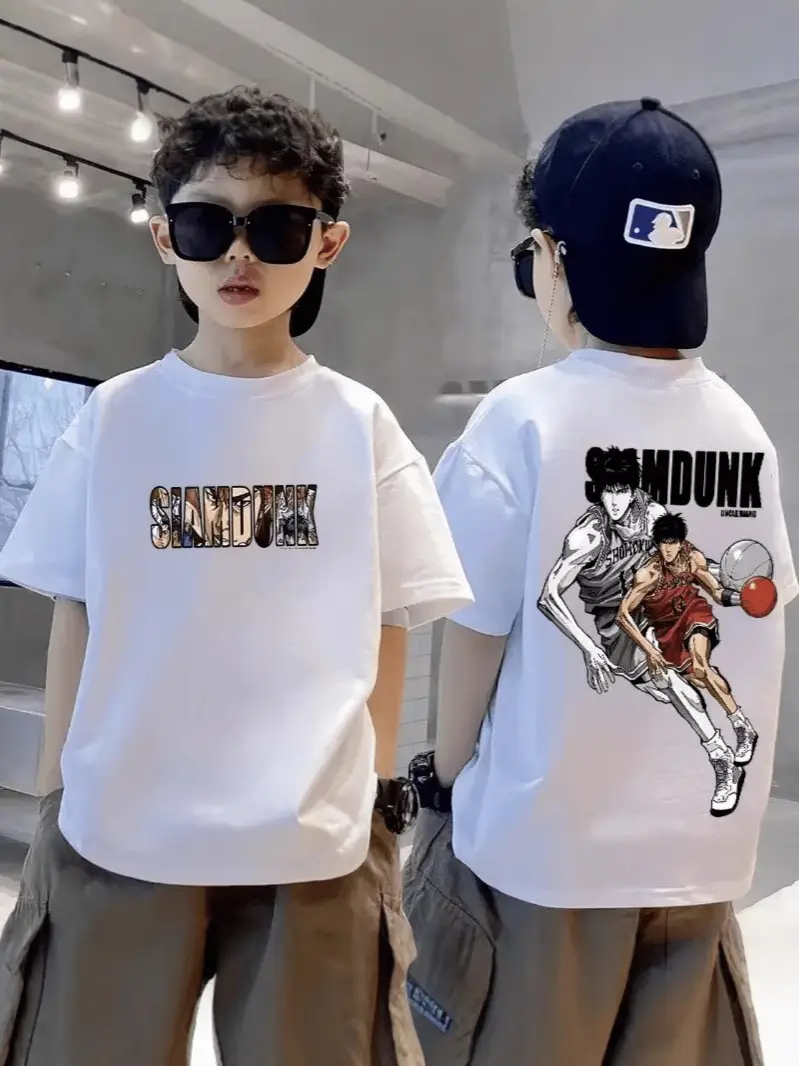 Boys 2025 Summer Top Slam Dunk T-Shirt Red - Image 7