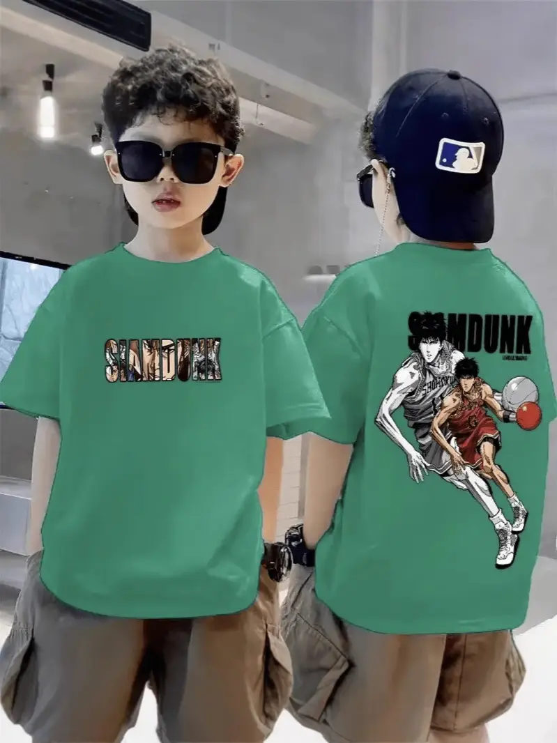 Boys 2025 Summer Top Slam Dunk T-Shirt Red - Image 9