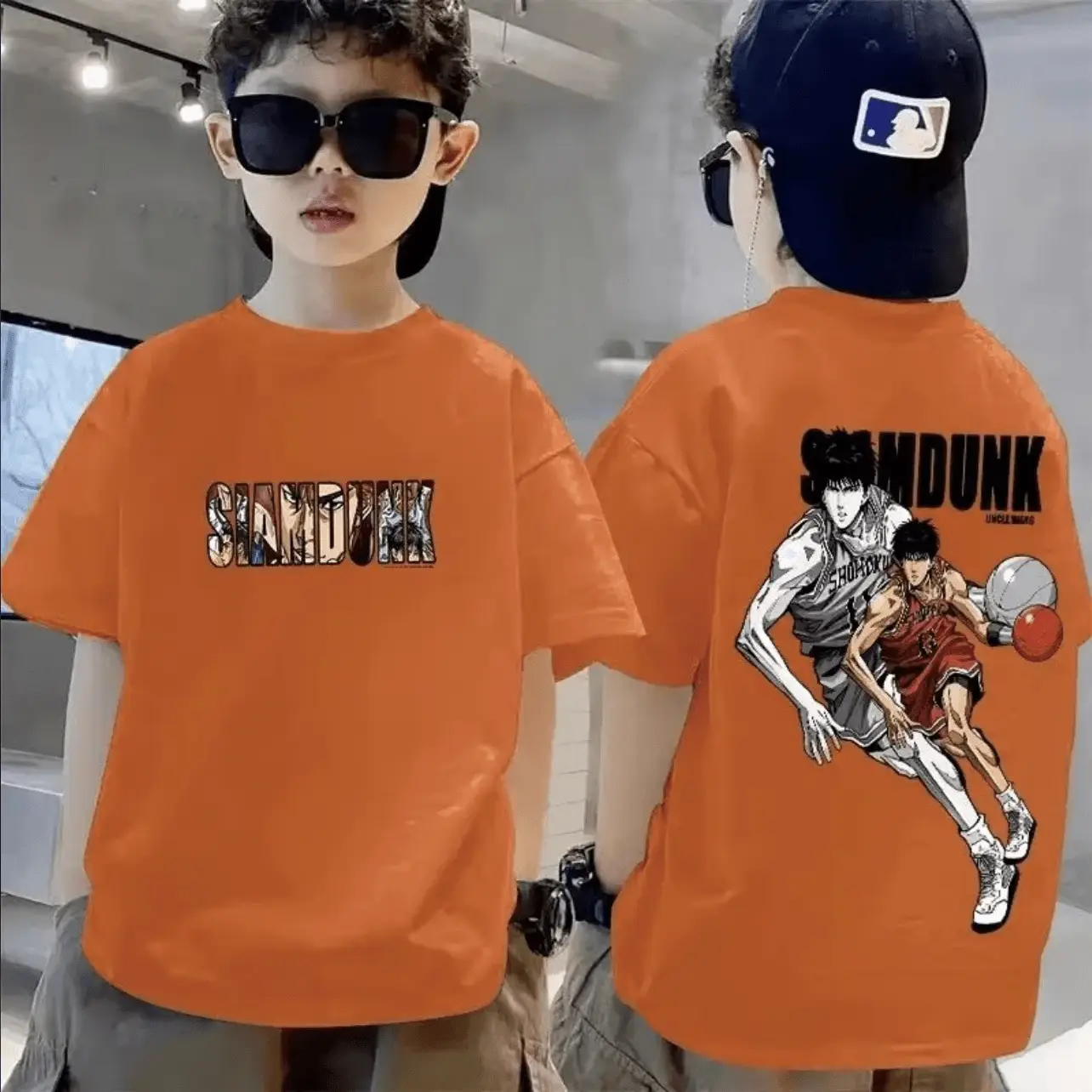 Boys 2025 Summer Top Slam Dunk T-Shirt Red - Image 3