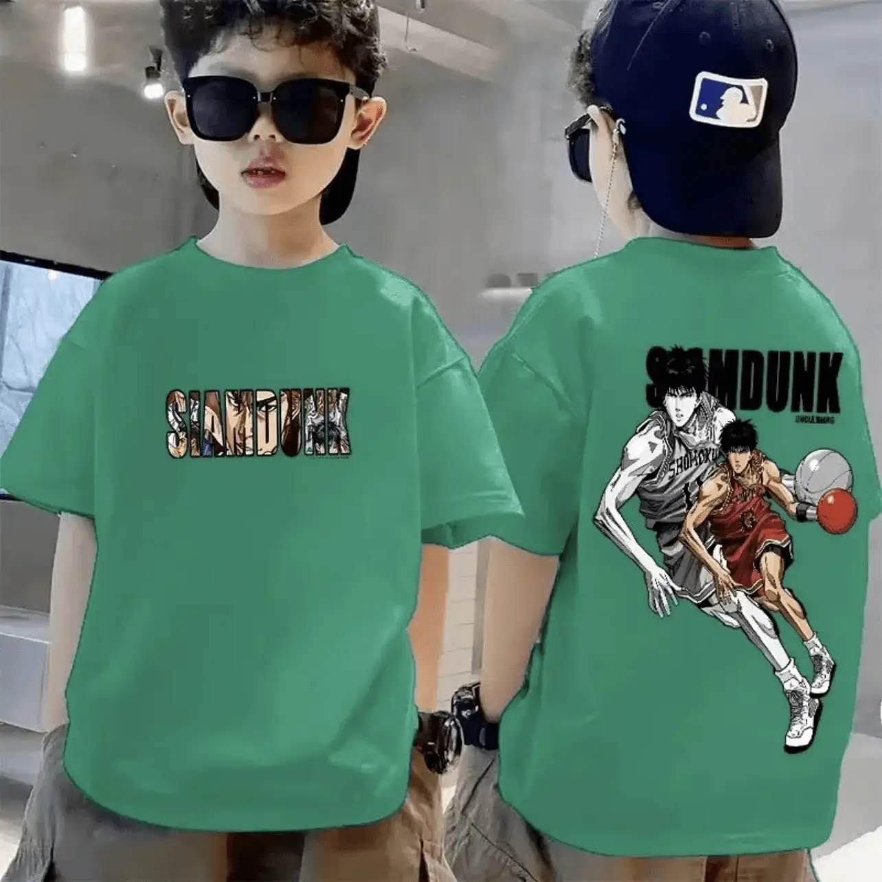 Boys 2025 Summer Top Slam Dunk T-Shirt Red - Image 4