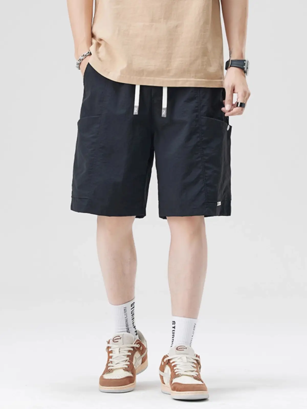 Nasa Trendy Ice Silk Cargo Shorts Black Men - Image 5