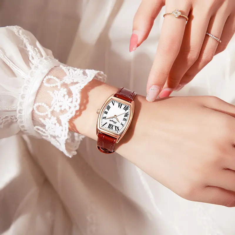 Women's Red Leather Watch with Roman Numeral - Image 6