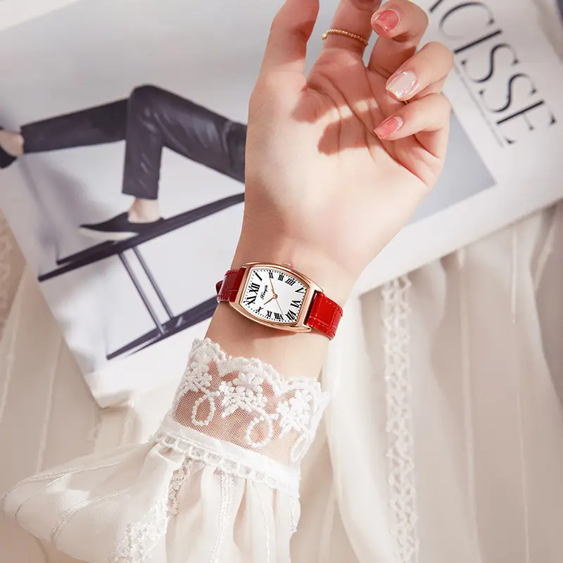 Women's Red Leather Watch with Roman Numeral - Image 7
