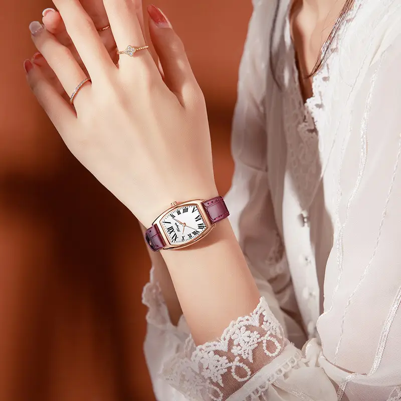 Women's Red Leather Watch with Roman Numeral - Image 10