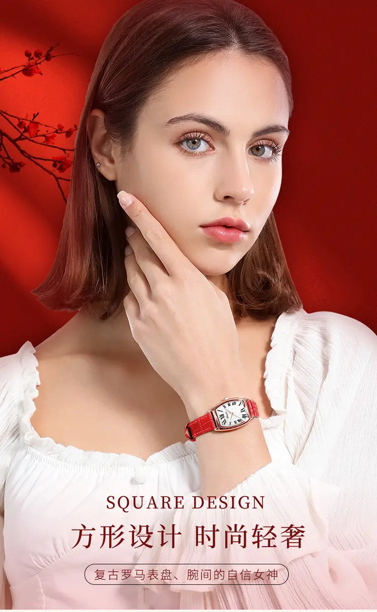 Women's Red Leather Watch with Roman Numeral — feature 1