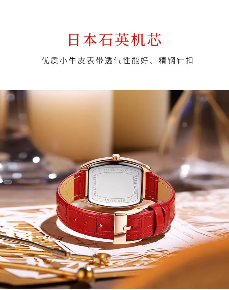 Women's Red Leather Watch with Roman Numeral — feature 11