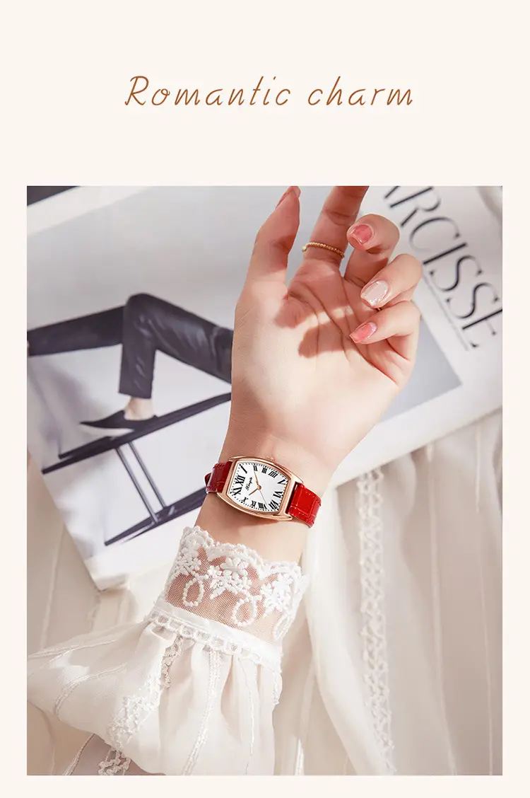 Women's Red Leather Watch with Roman Numeral — feature 13