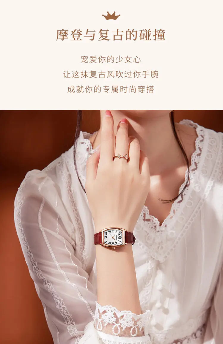 Women's Red Leather Watch with Roman Numeral — feature 14