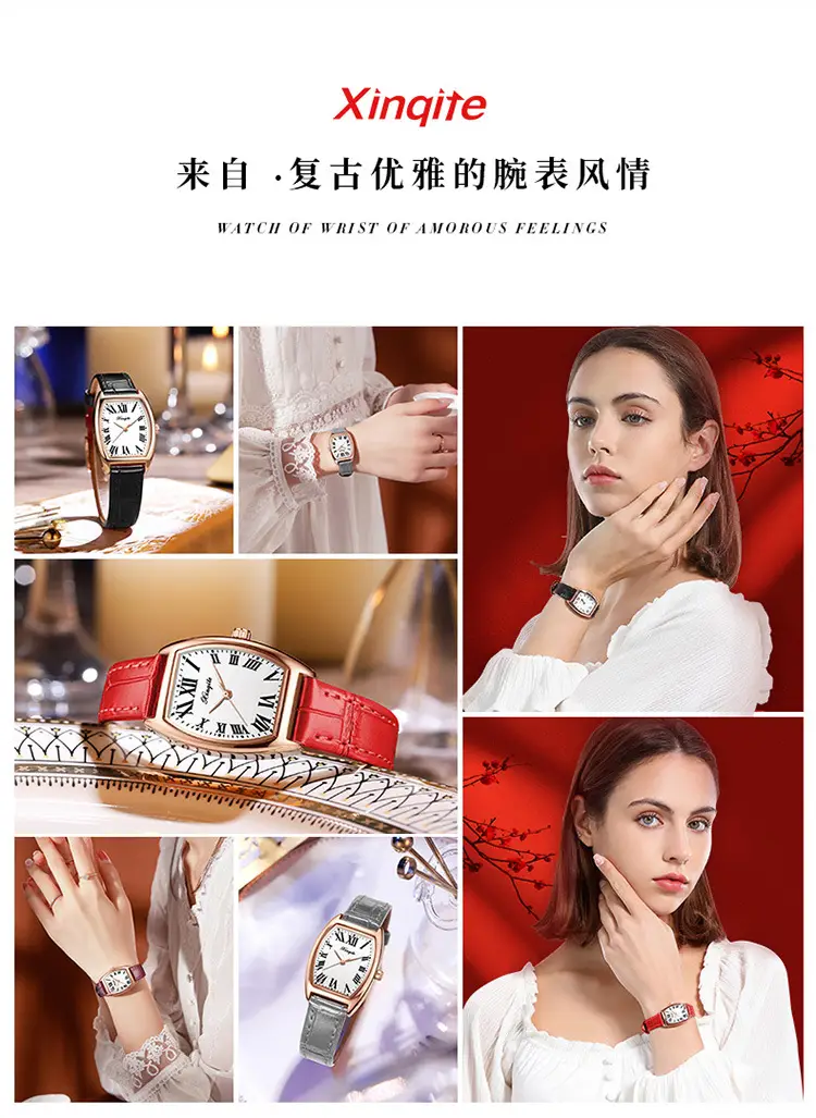 Women's Red Leather Watch with Roman Numeral — feature 18