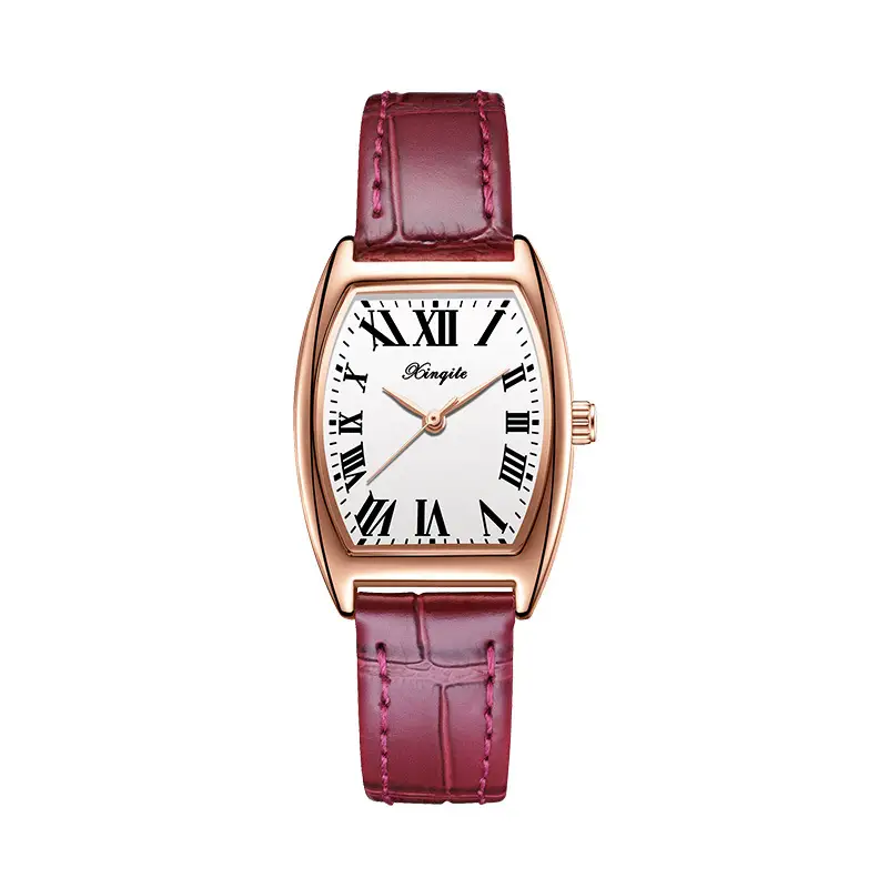 Women's Red Leather Watch with Roman Numeral - Image 5