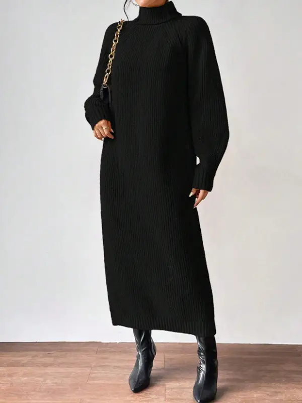 Amazon Cross-Border Foreign Trade Women's Sweater Dress Fashionable Pullover High-Neck Long-Sleeved Knitted Skirt Solid Color Long Inner Skirt — feature 10