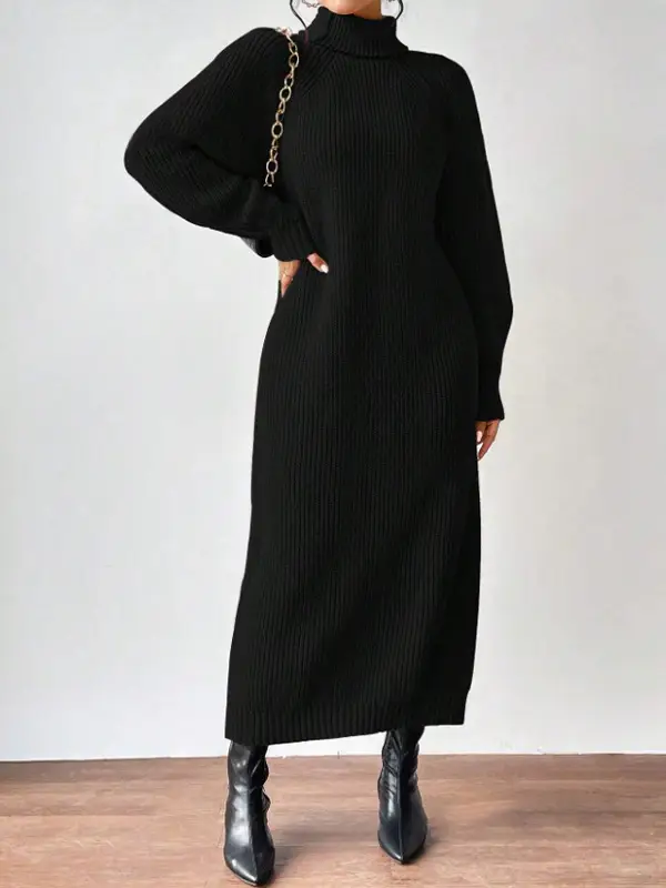 Amazon Cross-Border Foreign Trade Women's Sweater Dress Fashionable Pullover High-Neck Long-Sleeved Knitted Skirt Solid Color Long Inner Skirt — feature 11