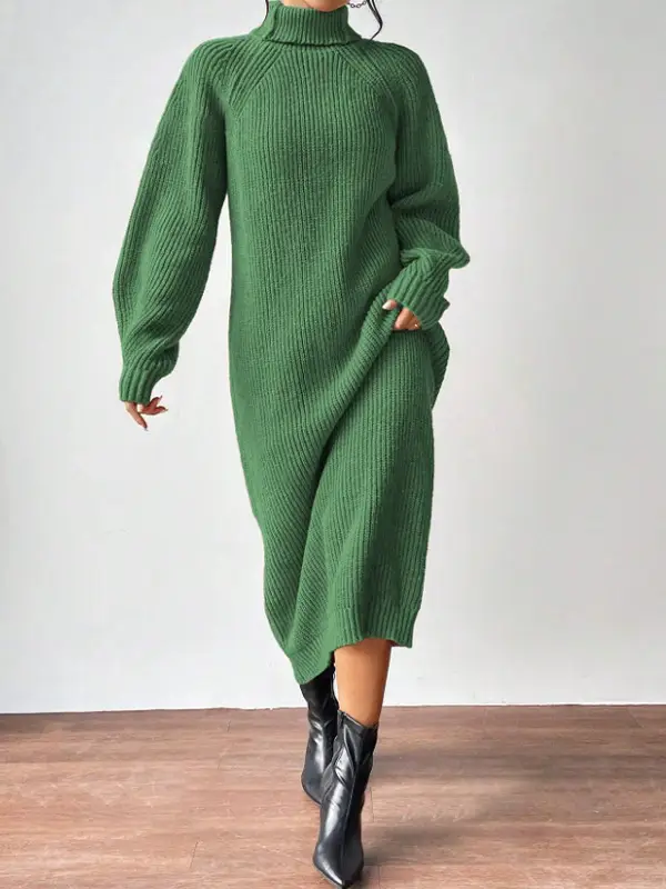 Amazon Cross-Border Foreign Trade Women's Sweater Dress Fashionable Pullover High-Neck Long-Sleeved Knitted Skirt Solid Color Long Inner Skirt — feature 13