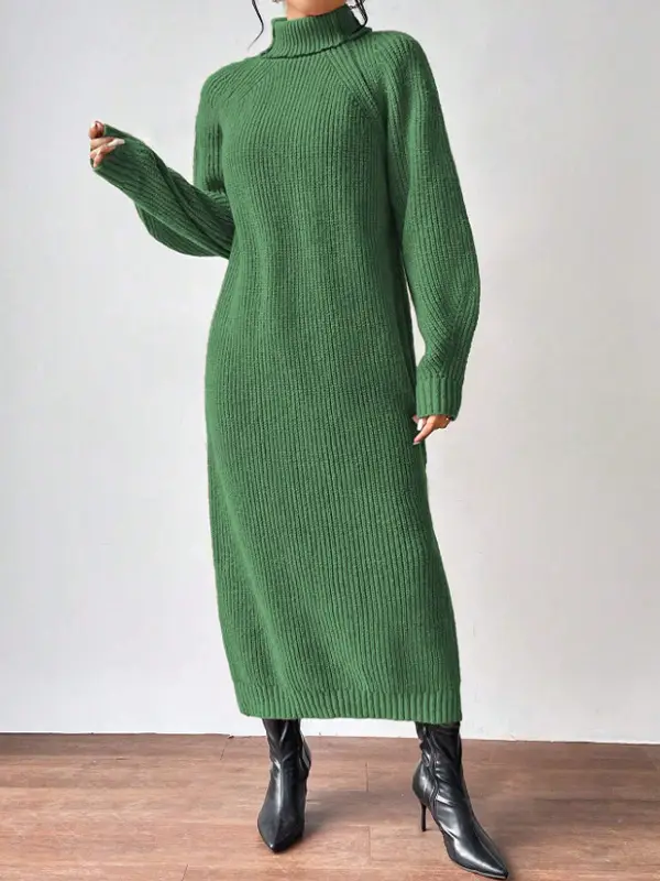 Amazon Cross-Border Foreign Trade Women's Sweater Dress Fashionable Pullover High-Neck Long-Sleeved Knitted Skirt Solid Color Long Inner Skirt — feature 14
