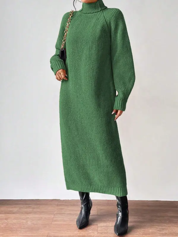 Amazon Cross-Border Foreign Trade Women's Sweater Dress Fashionable Pullover High-Neck Long-Sleeved Knitted Skirt Solid Color Long Inner Skirt — feature 15