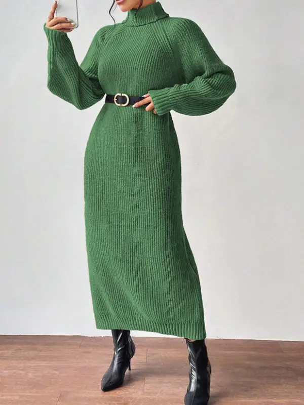 Amazon Cross-Border Foreign Trade Women's Sweater Dress Fashionable Pullover High-Neck Long-Sleeved Knitted Skirt Solid Color Long Inner Skirt — feature 16