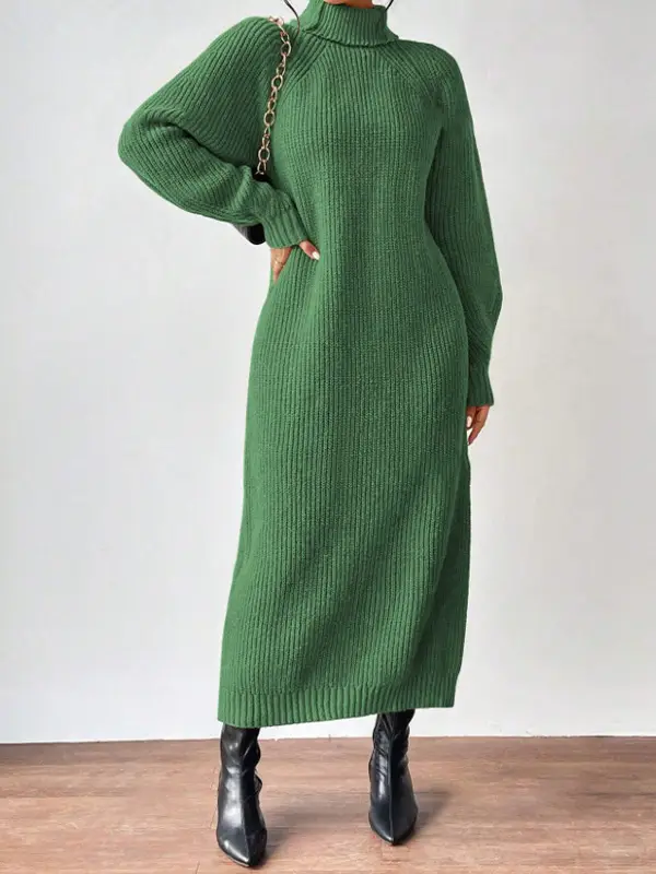 Amazon Cross-Border Foreign Trade Women's Sweater Dress Fashionable Pullover High-Neck Long-Sleeved Knitted Skirt Solid Color Long Inner Skirt — feature 17