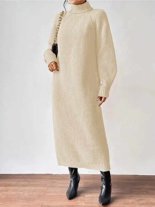 Amazon Cross-Border Foreign Trade Women's Sweater Dress Fashionable Pullover High-Neck Long-Sleeved Knitted Skirt Solid Color Long Inner Skirt — feature 2