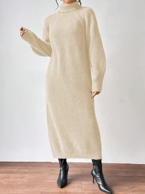 Amazon Cross-Border Foreign Trade Women's Sweater Dress Fashionable Pullover High-Neck Long-Sleeved Knitted Skirt Solid Color Long Inner Skirt — feature 3