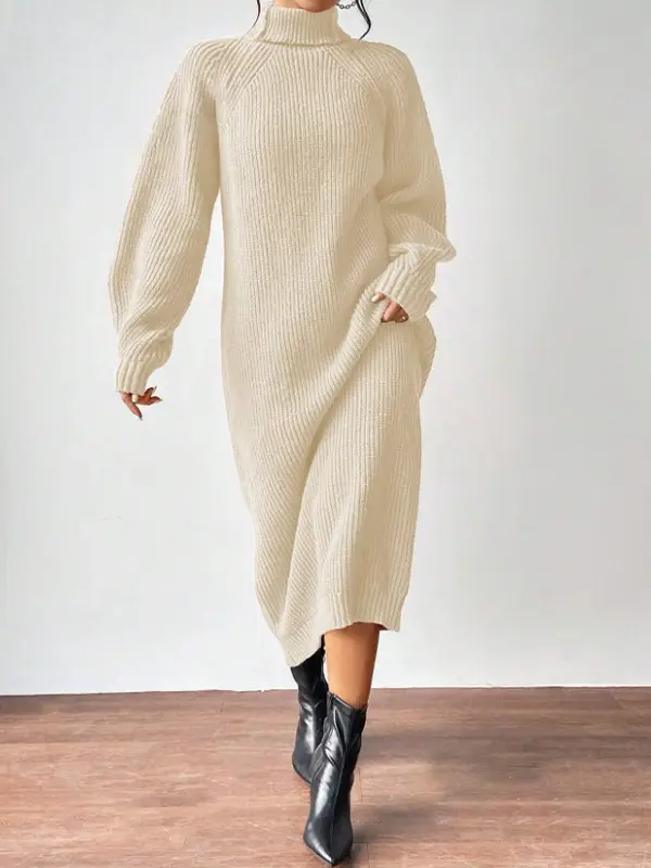 Amazon Cross-Border Foreign Trade Women's Sweater Dress Fashionable Pullover High-Neck Long-Sleeved Knitted Skirt Solid Color Long Inner Skirt — feature 4