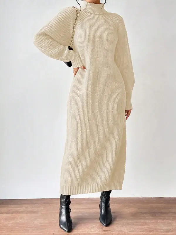 Amazon Cross-Border Foreign Trade Women's Sweater Dress Fashionable Pullover High-Neck Long-Sleeved Knitted Skirt Solid Color Long Inner Skirt — feature 5