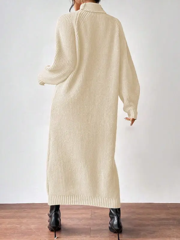 Amazon Cross-Border Foreign Trade Women's Sweater Dress Fashionable Pullover High-Neck Long-Sleeved Knitted Skirt Solid Color Long Inner Skirt — feature 7