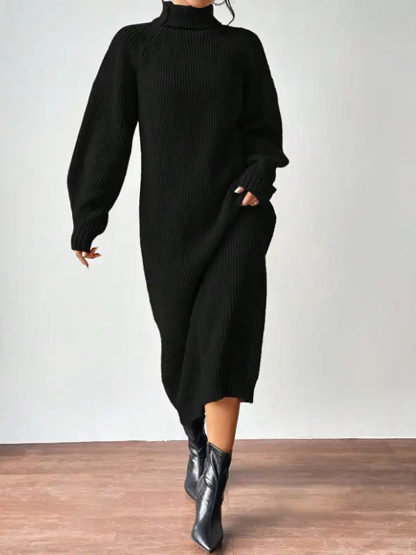 Amazon Cross-Border Foreign Trade Women's Sweater Dress Fashionable Pullover High-Neck Long-Sleeved Knitted Skirt Solid Color Long Inner Skirt — feature 9