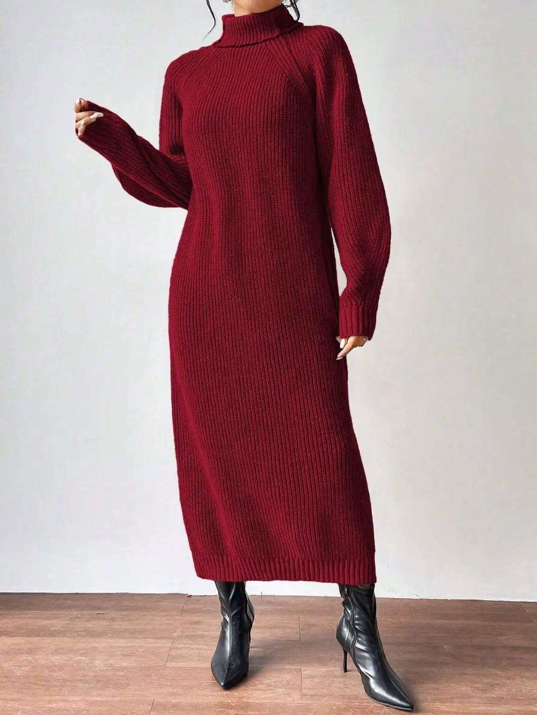 Amazon Cross-Border Foreign Trade Women's Sweater Dress Fashionable Pullover High-Neck Long-Sleeved Knitted Skirt Solid Color Long Inner Skirt