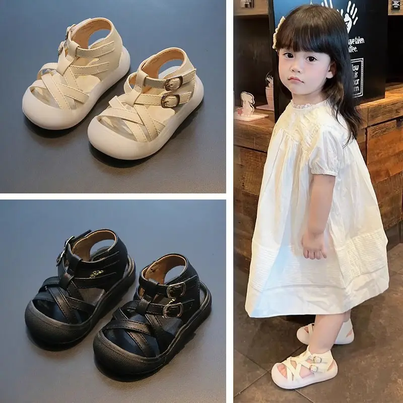 Toddler Braided Sandals Black White 0-12 Months
