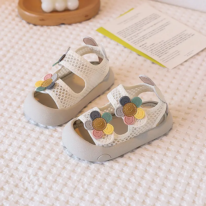 Baby Girl Purple Mesh Sandals with Flower Decor