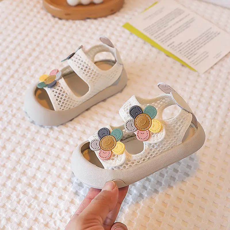 Baby Girl Purple Mesh Sandals with Flower Decor