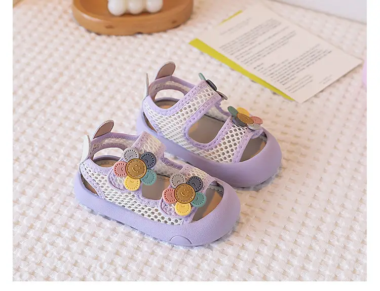 Baby Girl Purple Mesh Sandals with Flower Decor — feature 13