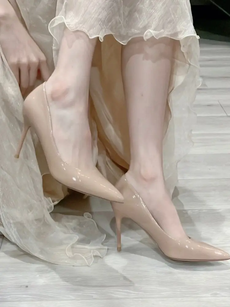 Nude Patent Leather High Heels with Thin Heels and Pointed Toes, Versatile Shallow-Mouthed Single Shoes, French Style for Petite Women, New Model for Autumn 2026 — feature 4